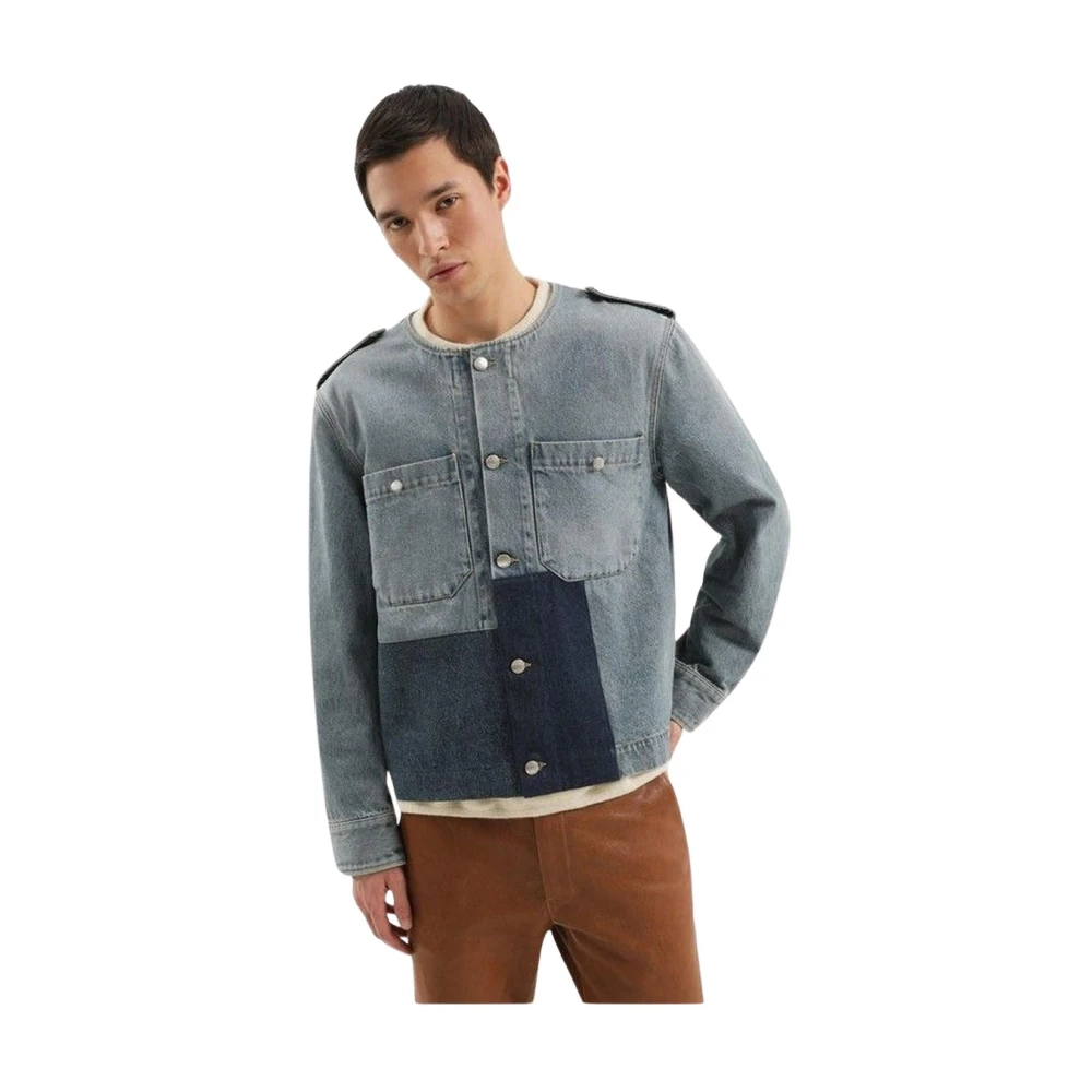 1989 Studio Herr Blå Jackor L, Denim, Patchwork Denim Militärjacka