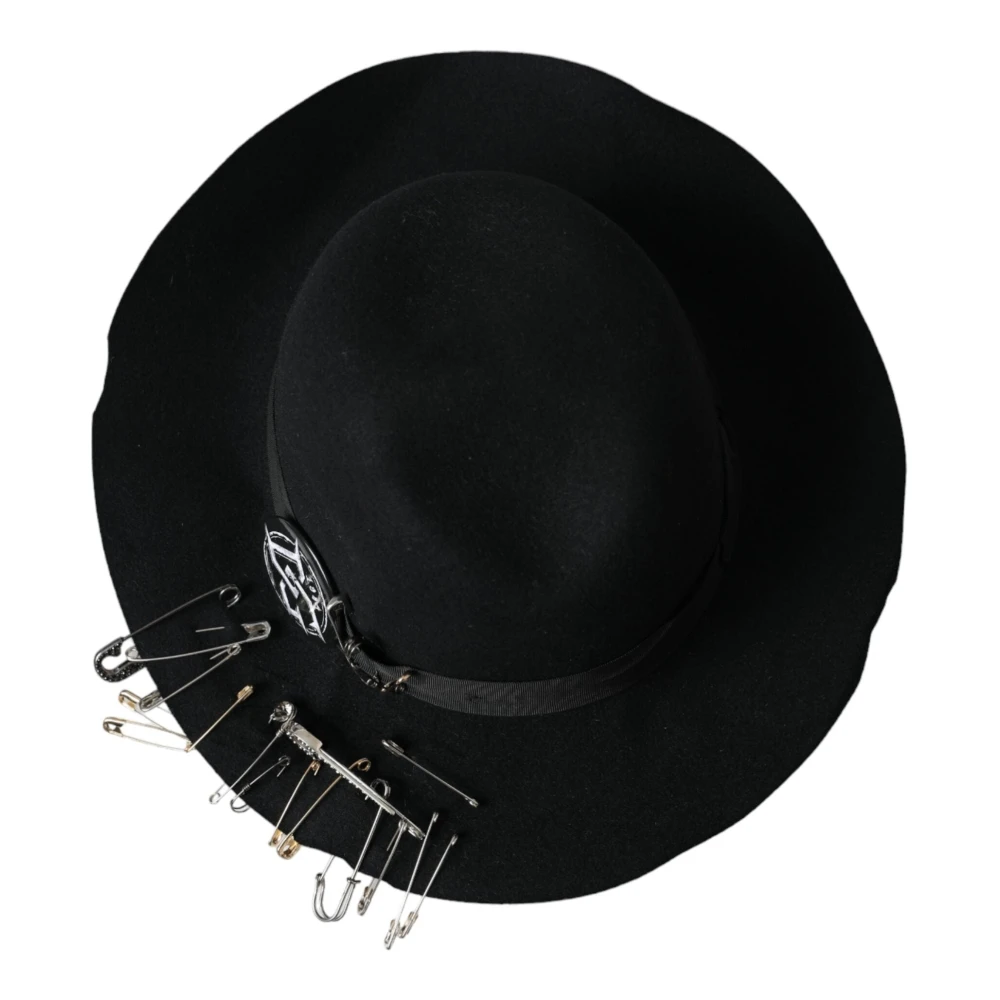 Dolce & Gabbana Zwarte versierde Fedora brede rand hoed mannen Black Heren