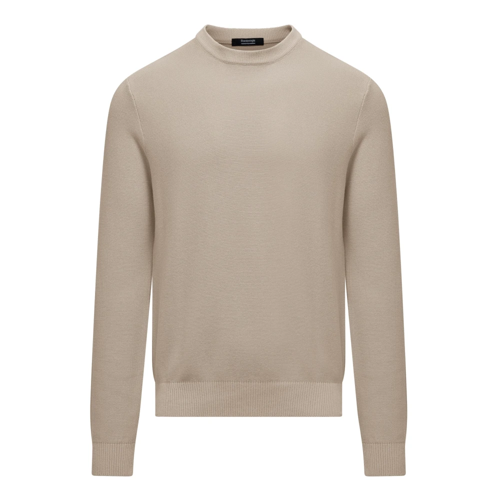 Bomboogie Men's Beige Round-Neck Knitwear, M, Ribbed Crew-Neck Jumper