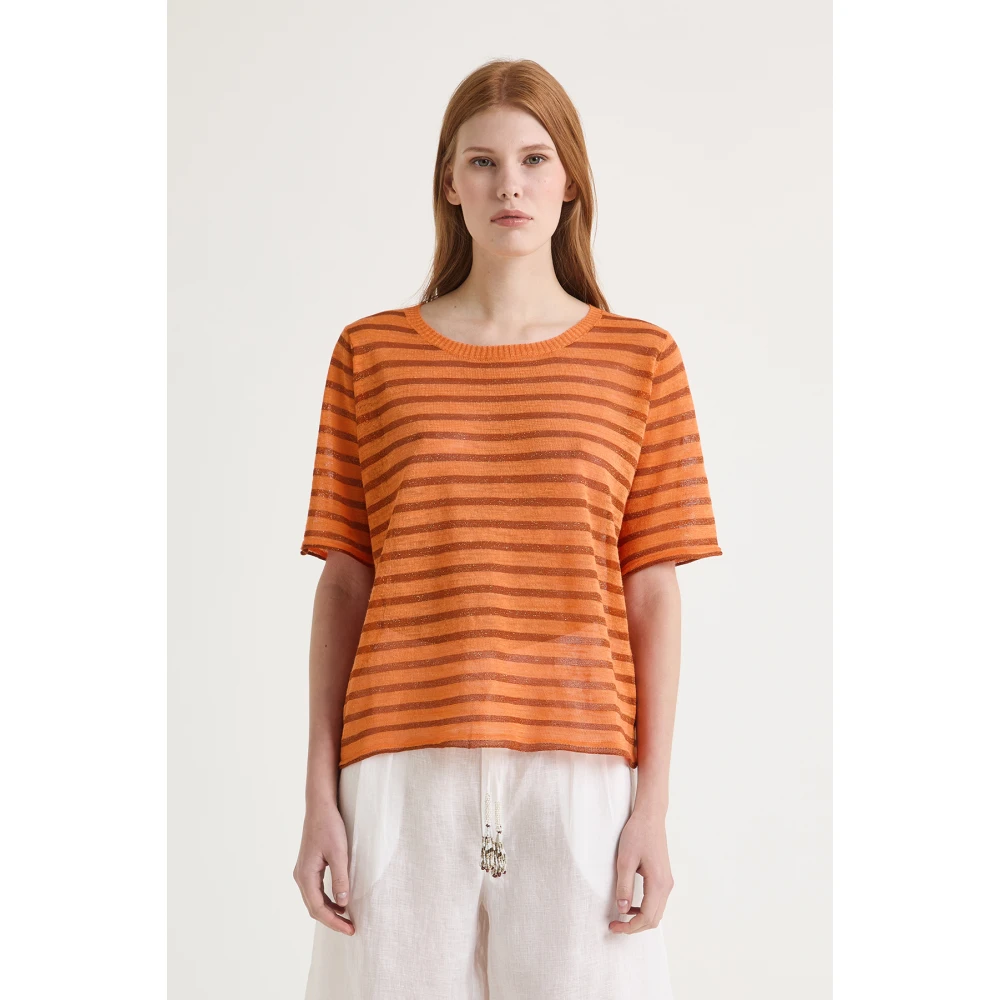 Maliparmi Zomer Linnen T-Shirt Orange Dames