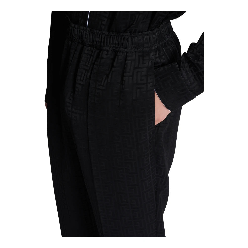 Balmain Satin monogram jacquard broek Black Heren