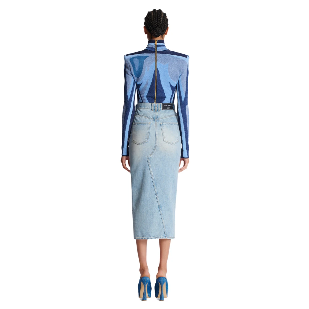 Balmain Denim midi rok Blue Dames