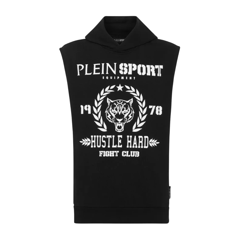 Plein Sport Zwarte Mouwloze Tiger Hoodie T-shirt Black Heren