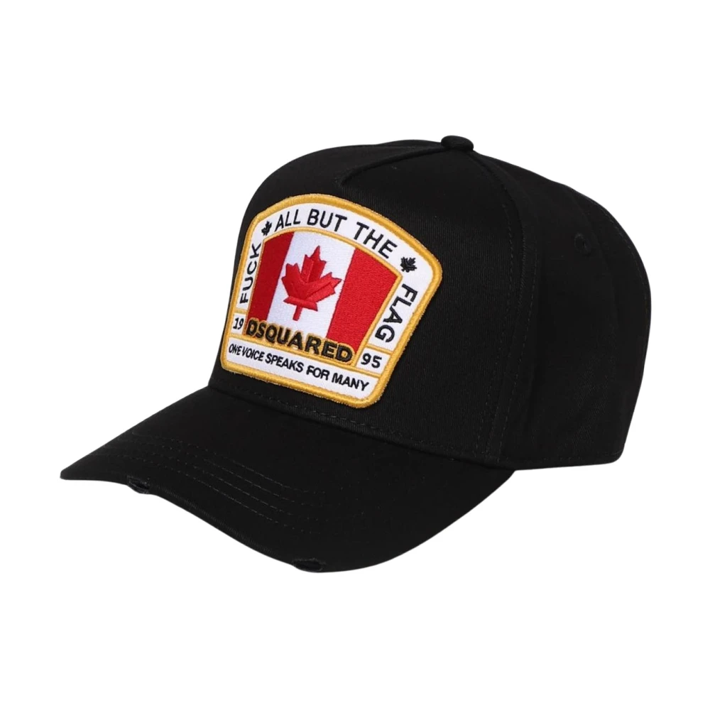 Dsquared2 Men's Black Embroidered Patch Baseball Cap - Hats & Caps - One Size - Accessories
