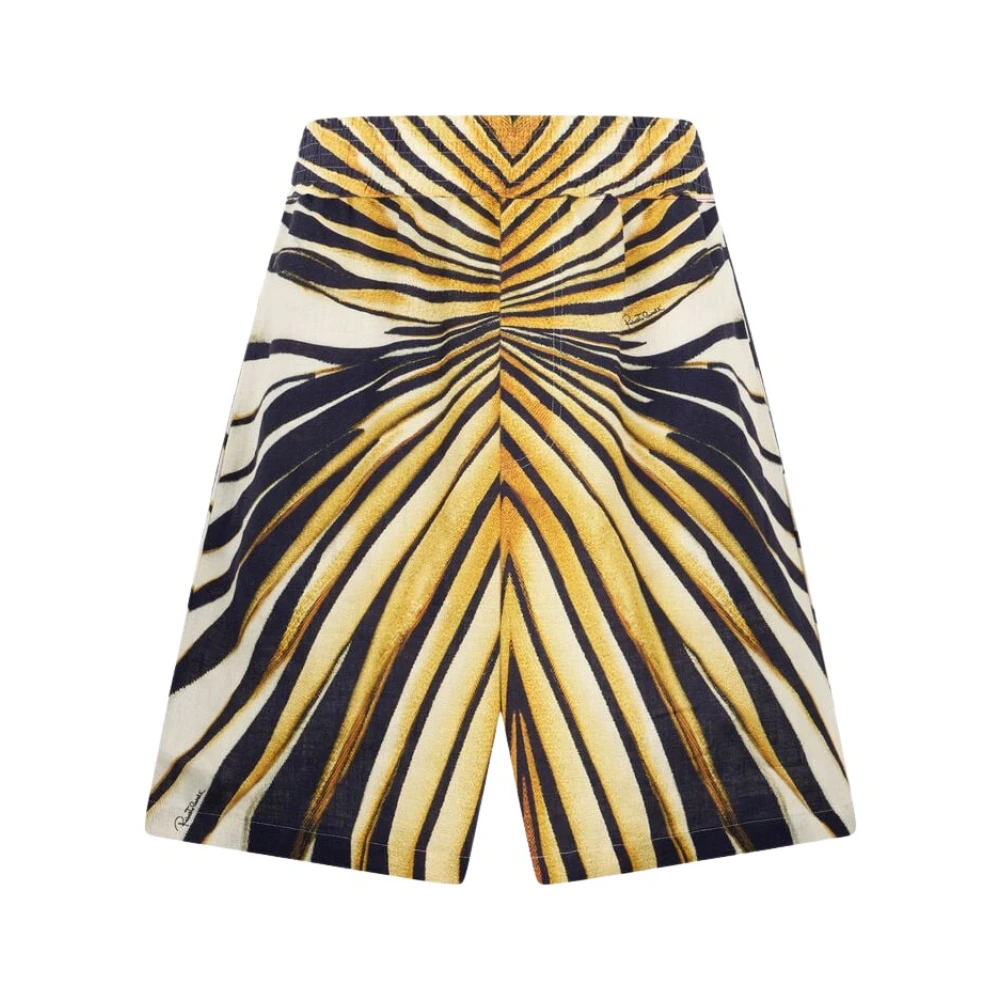 Roberto Cavalli Multicolor Ray Of Gold Print Linen Bermuda - Male - Casual Shorts - L - Shorts