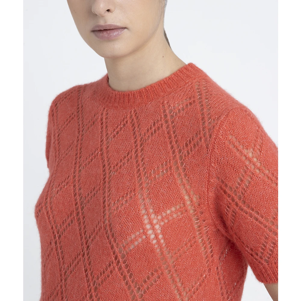 PESERICO Merino wol en alpaca kantpatroon trui met korte mouwen Red Dames