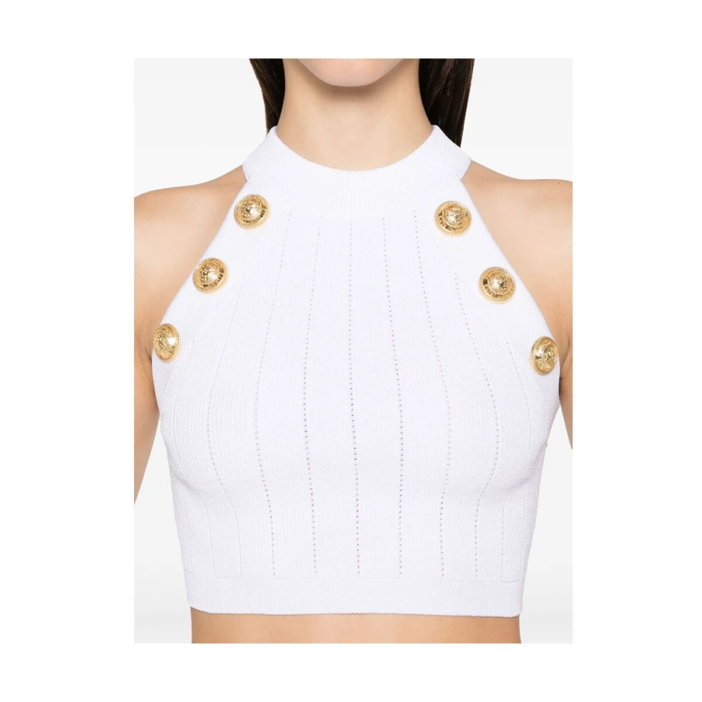Balmain Witte Halternek Mouwloze Top White Dames