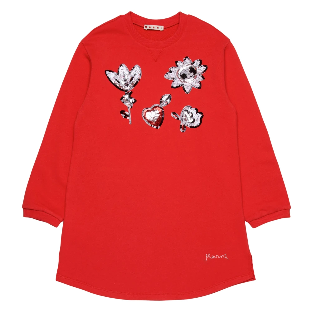 Marni, Dresses, female, Red, 12 Y, Red Applique Dress for Girls