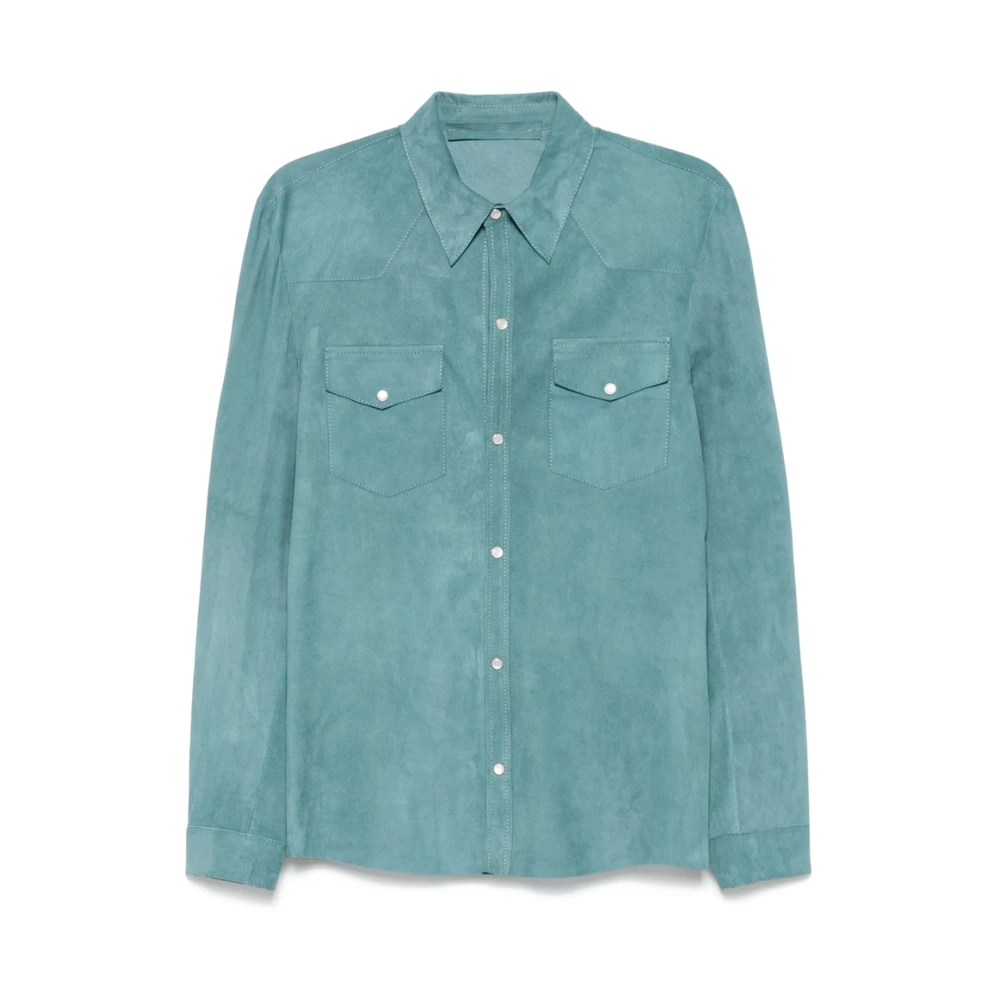 Salvatore Santoro Teal Blue Leren Western Jas Blue Heren