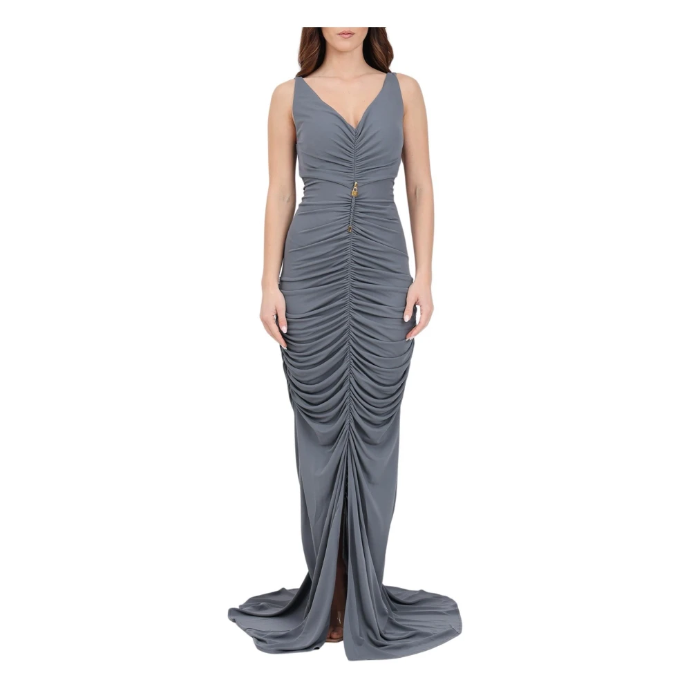 Elisabetta Franchi Gerimpelde Lange Jurk met Ritssluiting Gray Dames