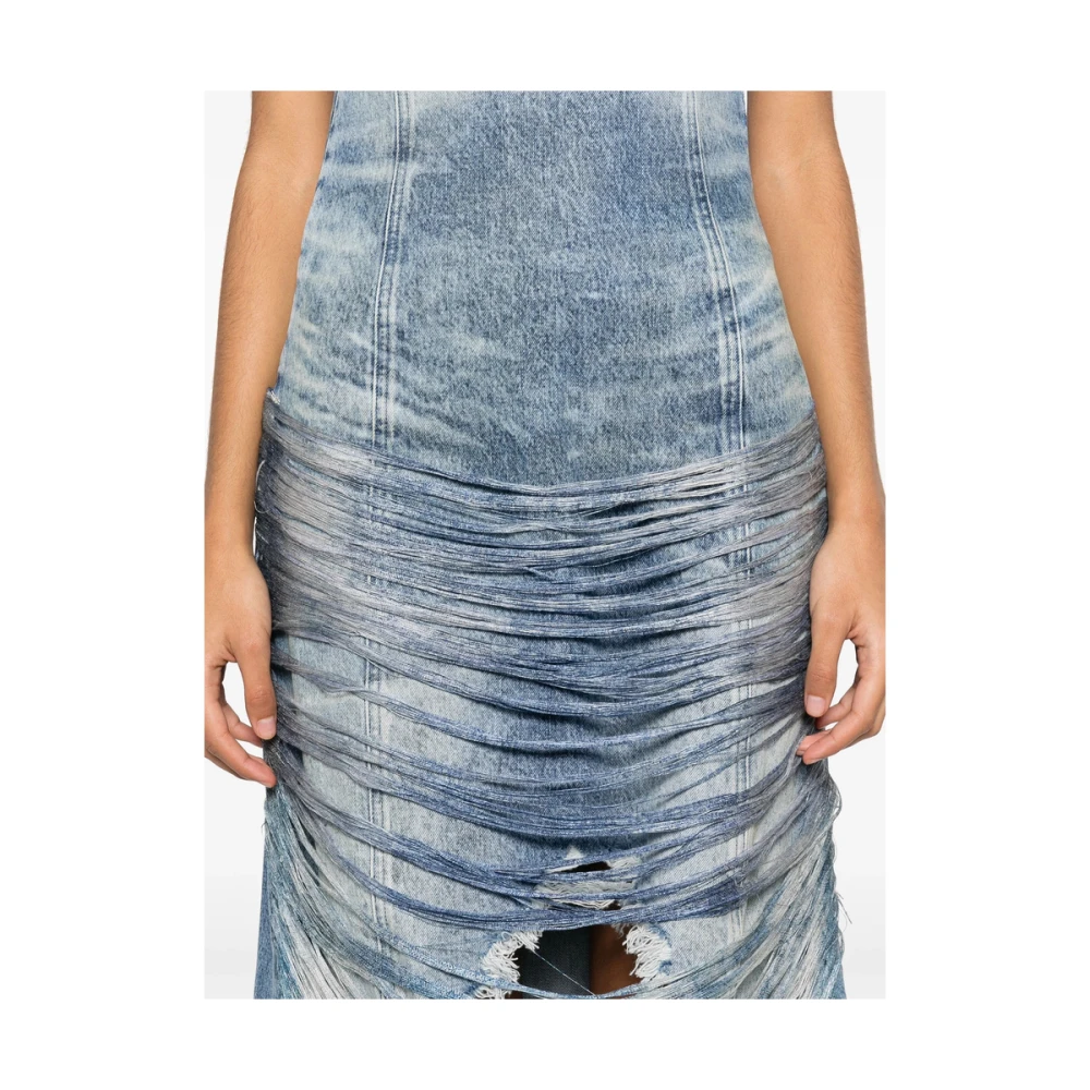 Diesel Blauwe Spaghetti Strap High-Low Jurk Blue Dames