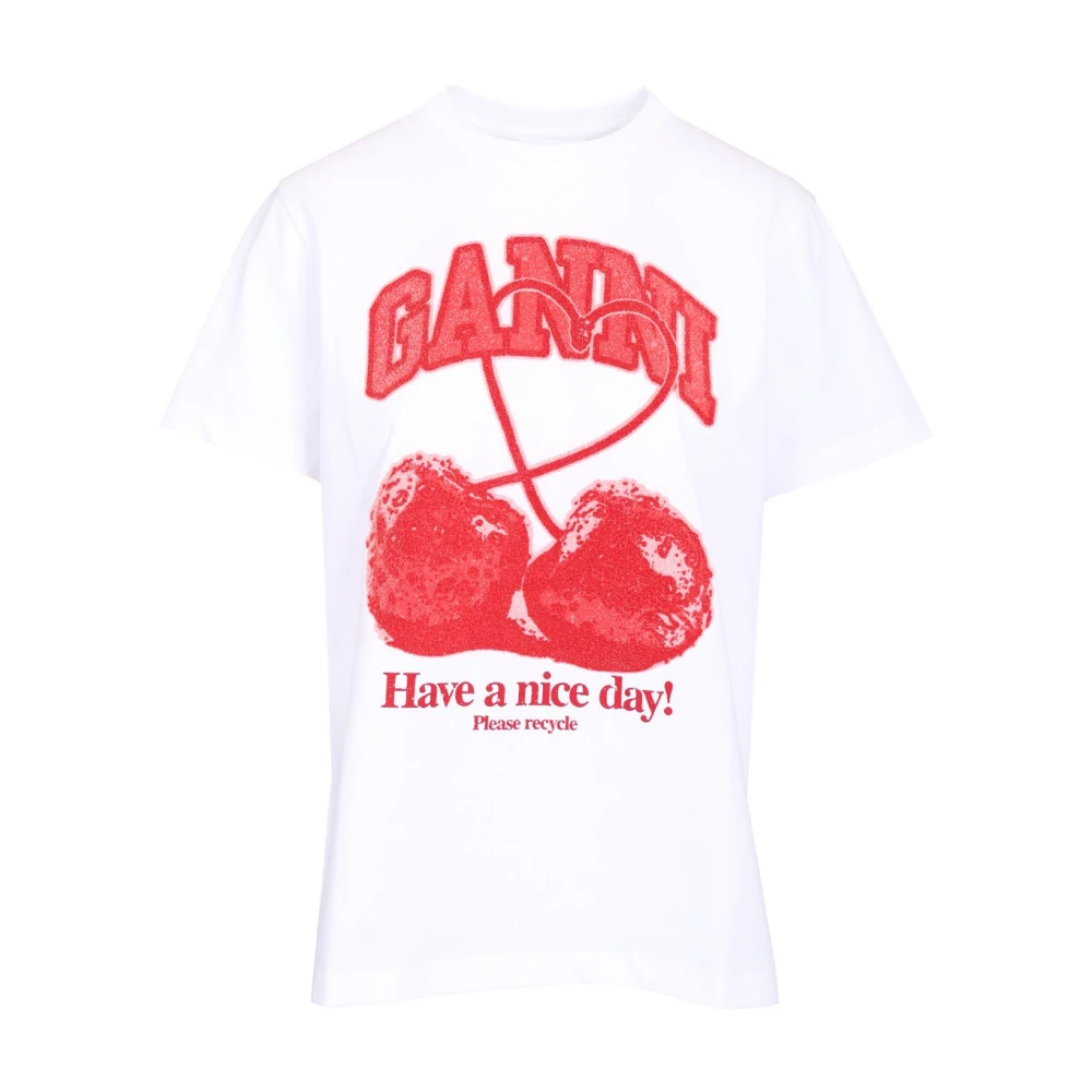 Ganni White T-Shirts, Female, L, T-Shirts