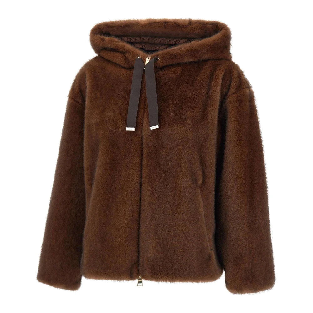 Herno Brown Bomber Jacket In Melange Alternative Mink Fur - Female - Faux Fur & Shearling Jackets - 2XS - Jackets