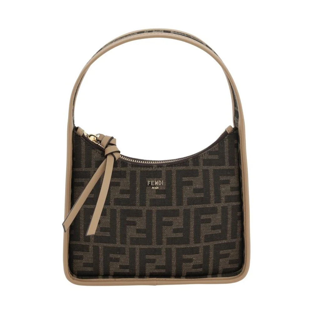Fendi Jacquard Schoudertas met Leren Details Brown Dames