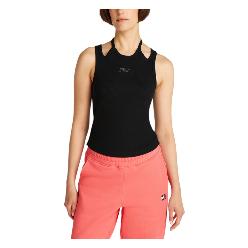 Tommy Jeans Zwarte Mouwloze Ronde Hals Top Black Dames