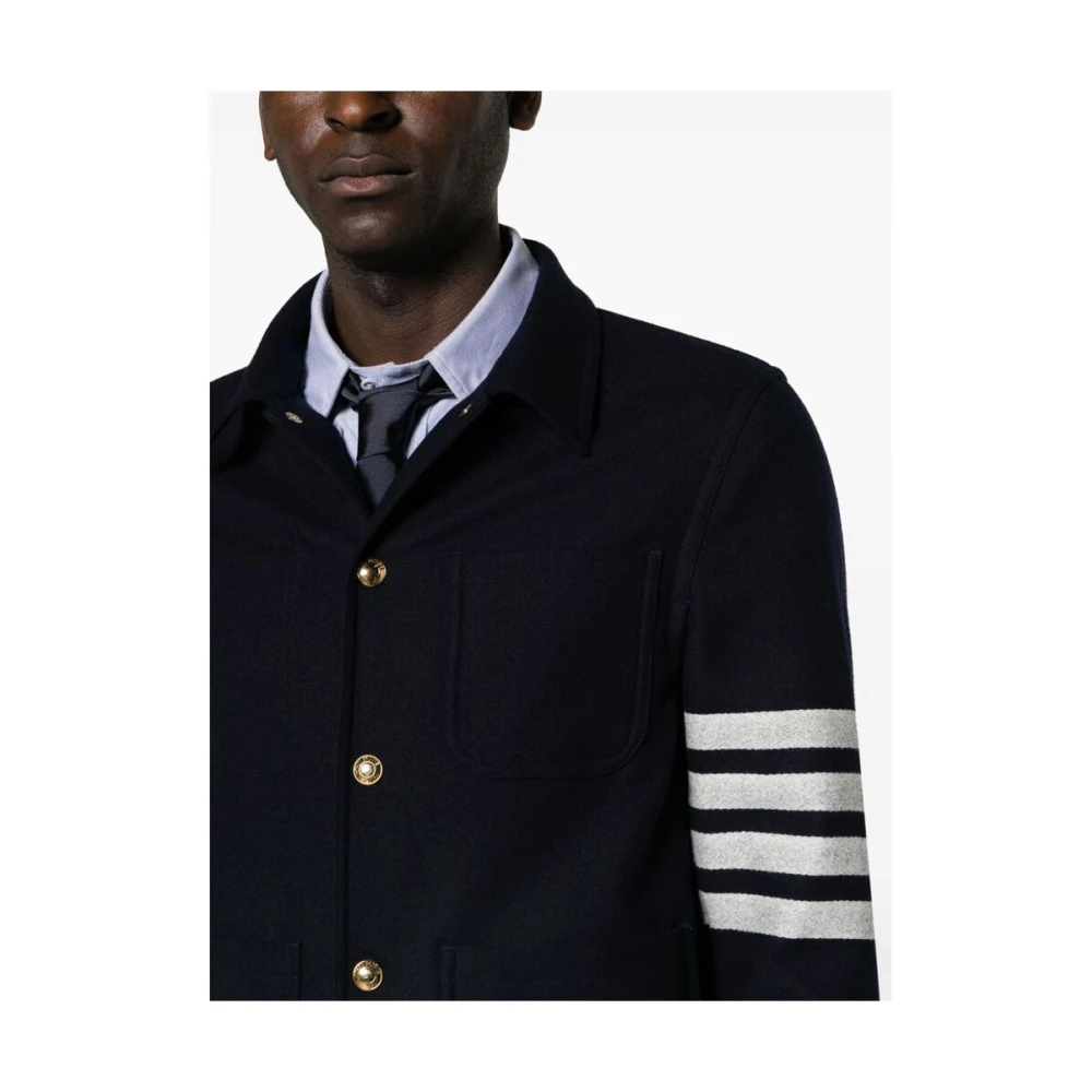 Thom Browne Navy Blauw Wol-Kasjmier Jas Blue Heren
