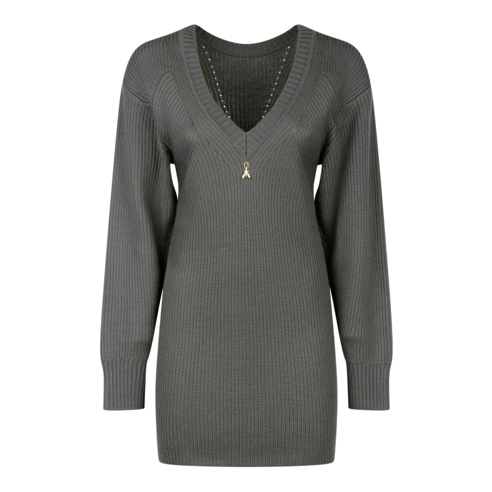 PATRIZIA PEPE Grijze Wol Rib Jurk Gray Dames