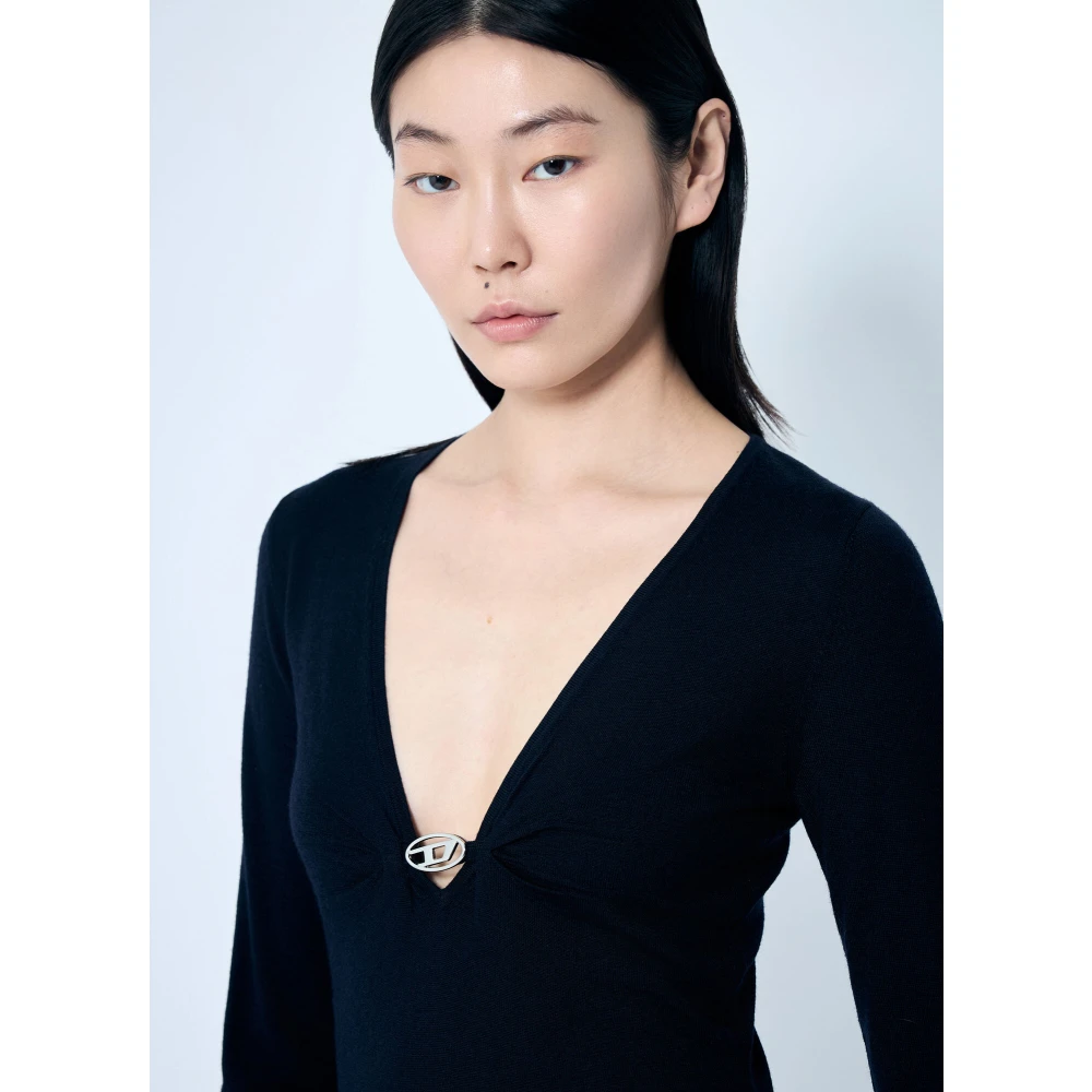 Diesel Wollen Gebreide Jurk met Lange Mouwen Black Dames