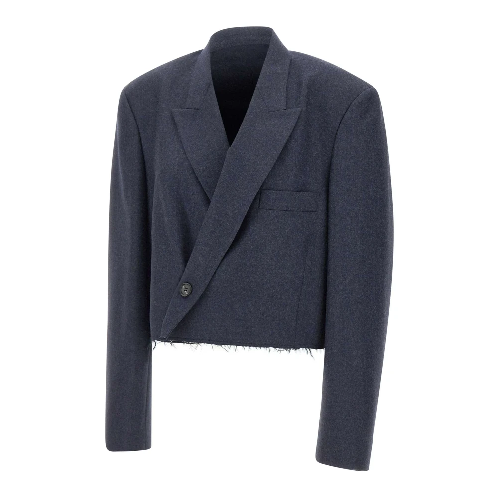 Mm6 Maison Margiela Women's Blue Double-Breasted Virgin Wool Jacket - Blazers - 2XS - Jackets