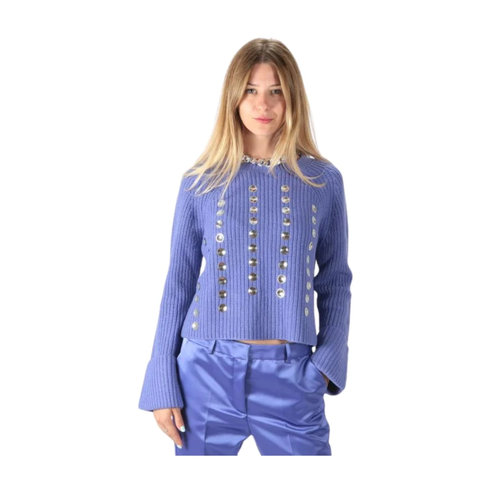 Liviana Conti Paarse Geribbelde Wollen Trui met Raglanmouwen en Zilveren Studs Purple Dames