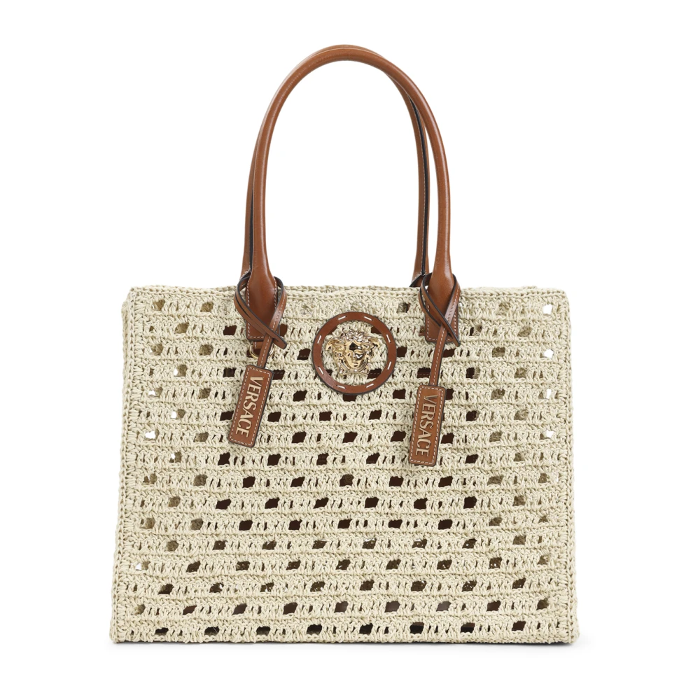Versace Women's Beige La Medusa Large Raffia Tote - Shopping Bags - One Size - Bags