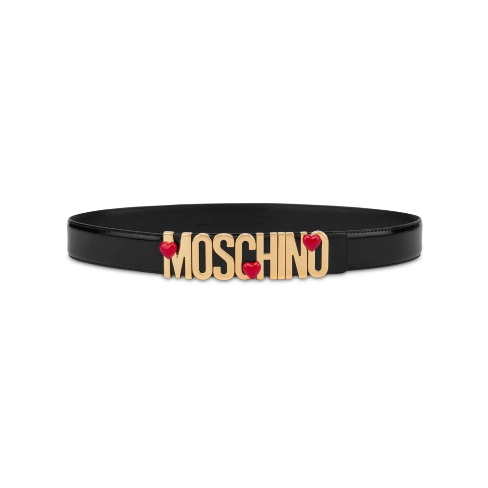 Moschino Svart Läder Hjärta Charm Bälte Black, Dam