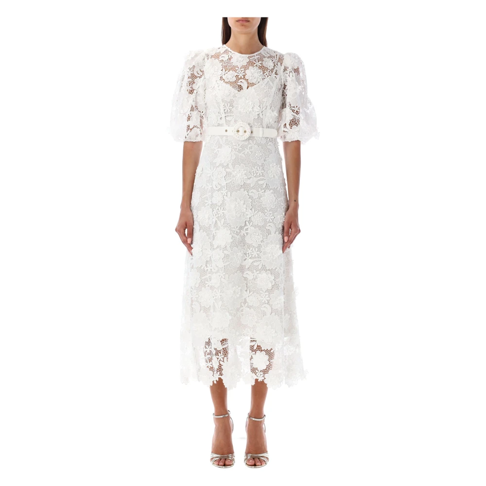 Zimmermann, Midi Dresses, female, Beige, Size: S Lace Flower Wedding Dress
