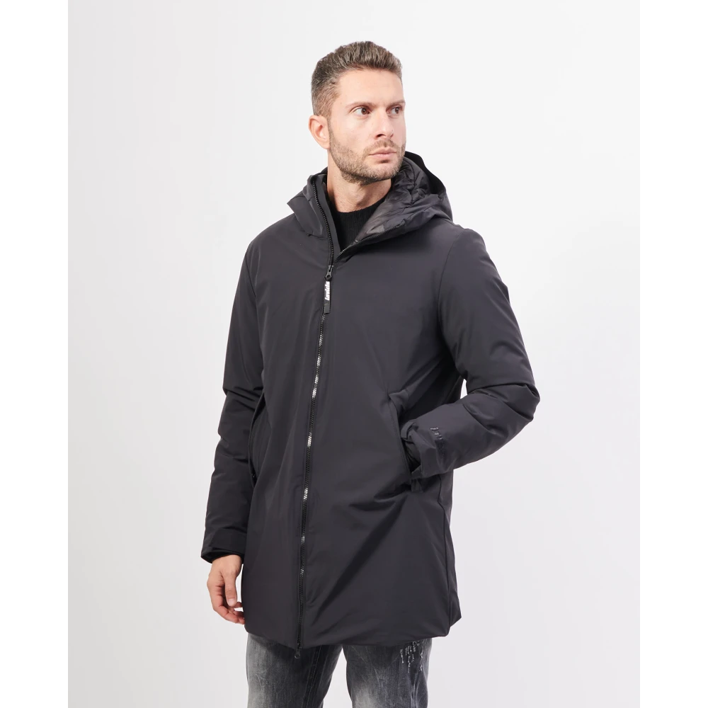 Invicta Zwarte Lange Winterjas met Afneembare Capuchon Black Heren