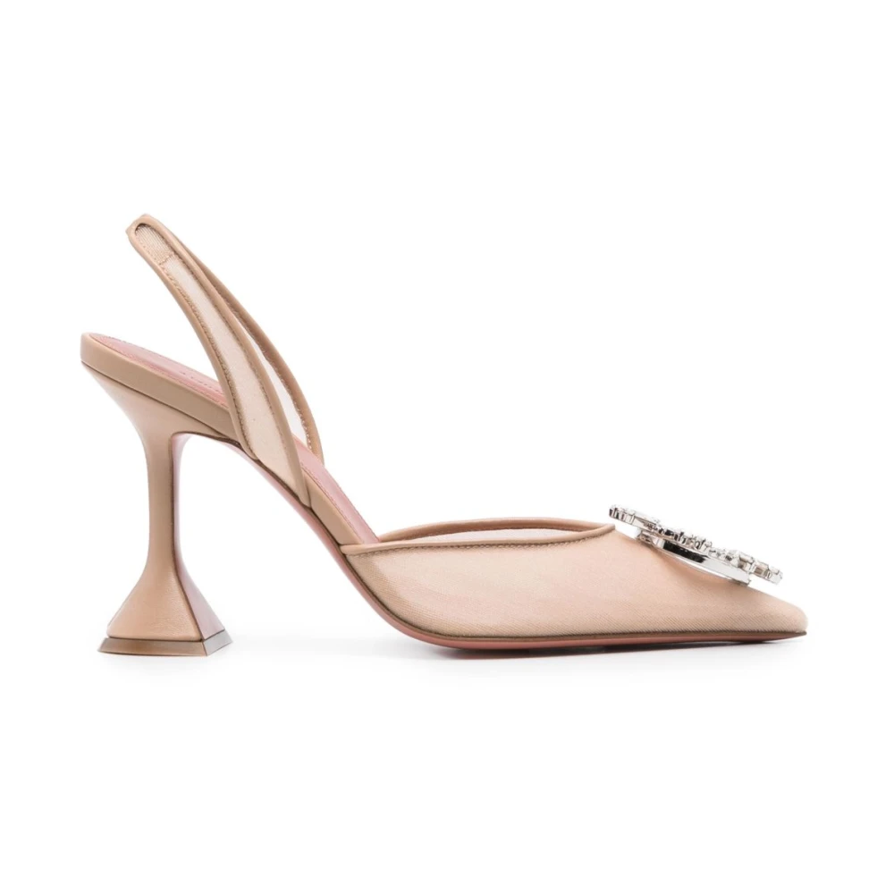 Amina Muaddi Women's Beige Mesh Slingback Heels