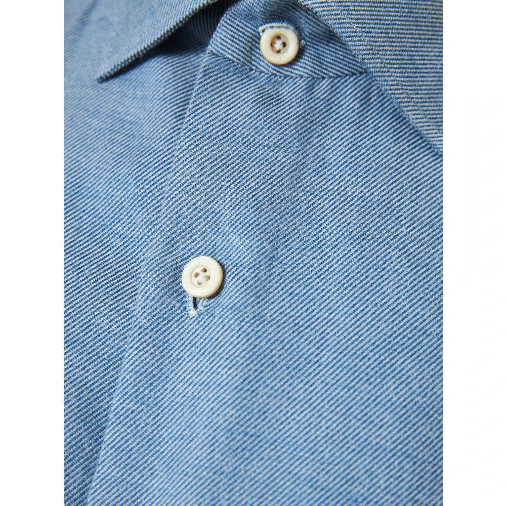Finamore Luxe Katoen Kasjmier Shirt Made in Italy Blue Heren