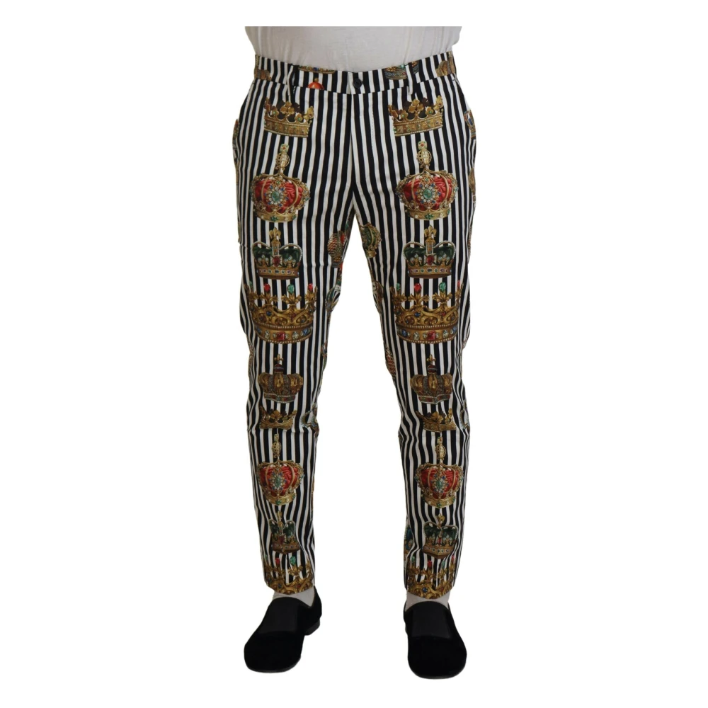 Dolce & Gabbana Men's Multicolor Elegant Chino Trousers With Crown Print - Slim-Fit Trousers - Xs - Trousers