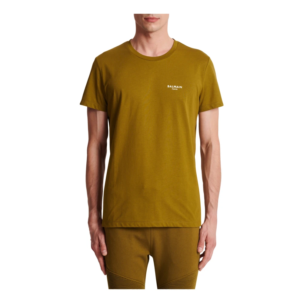 Balmain Ekologiskt ansvarsfull bomull T-shirt med logotryck Green, Herr