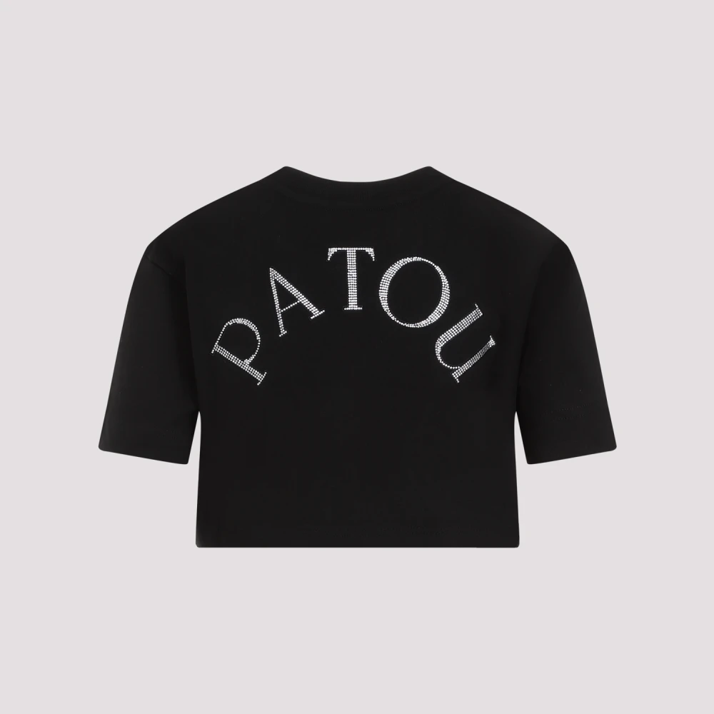 Patou Zwarte Katoenen T-shirt met Strass Black Dames