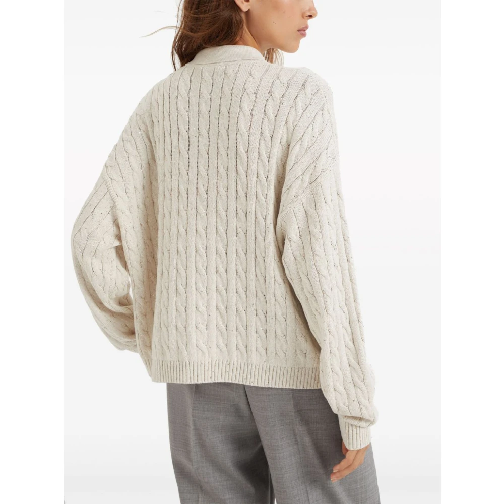 BRUNELLO CUCINELLI Beige Kabel Gebreide Sequin Sweater Beige Dames