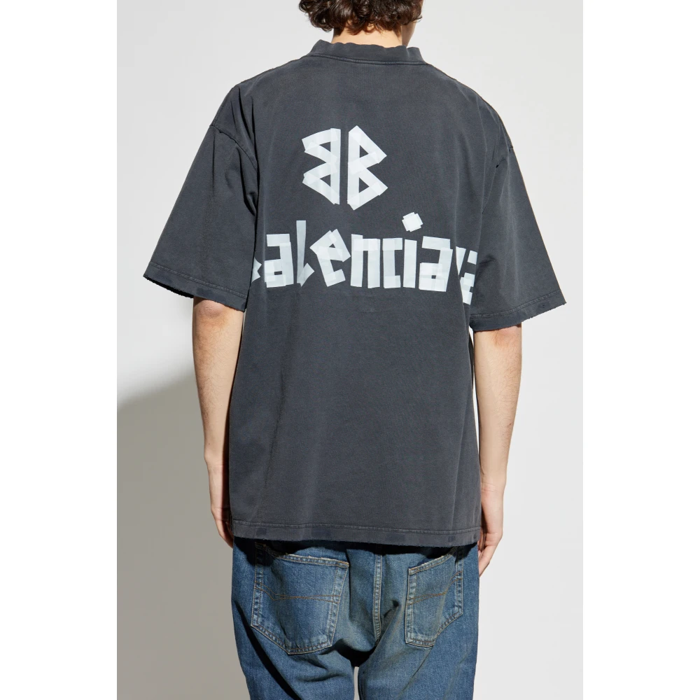 Balenciaga Back T-shirt Medium Fit Gray Heren