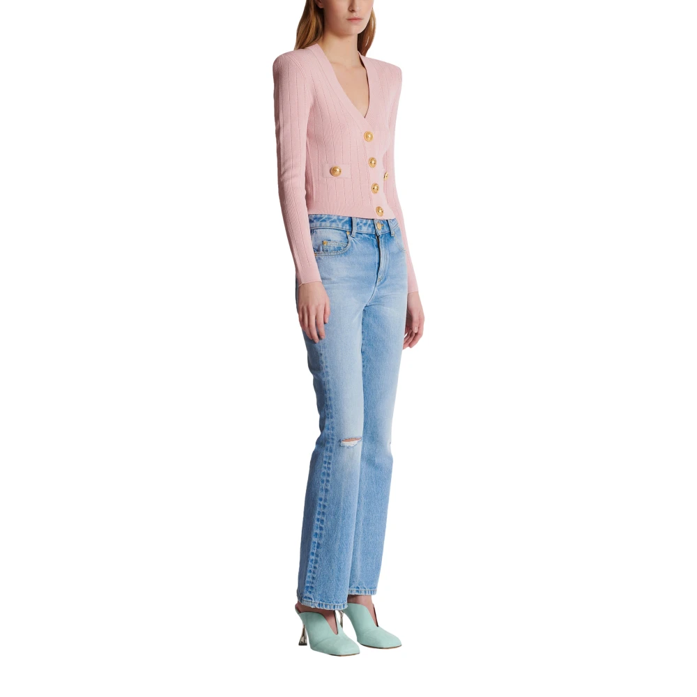 Balmain Geknipte gebreide vest Pink Dames