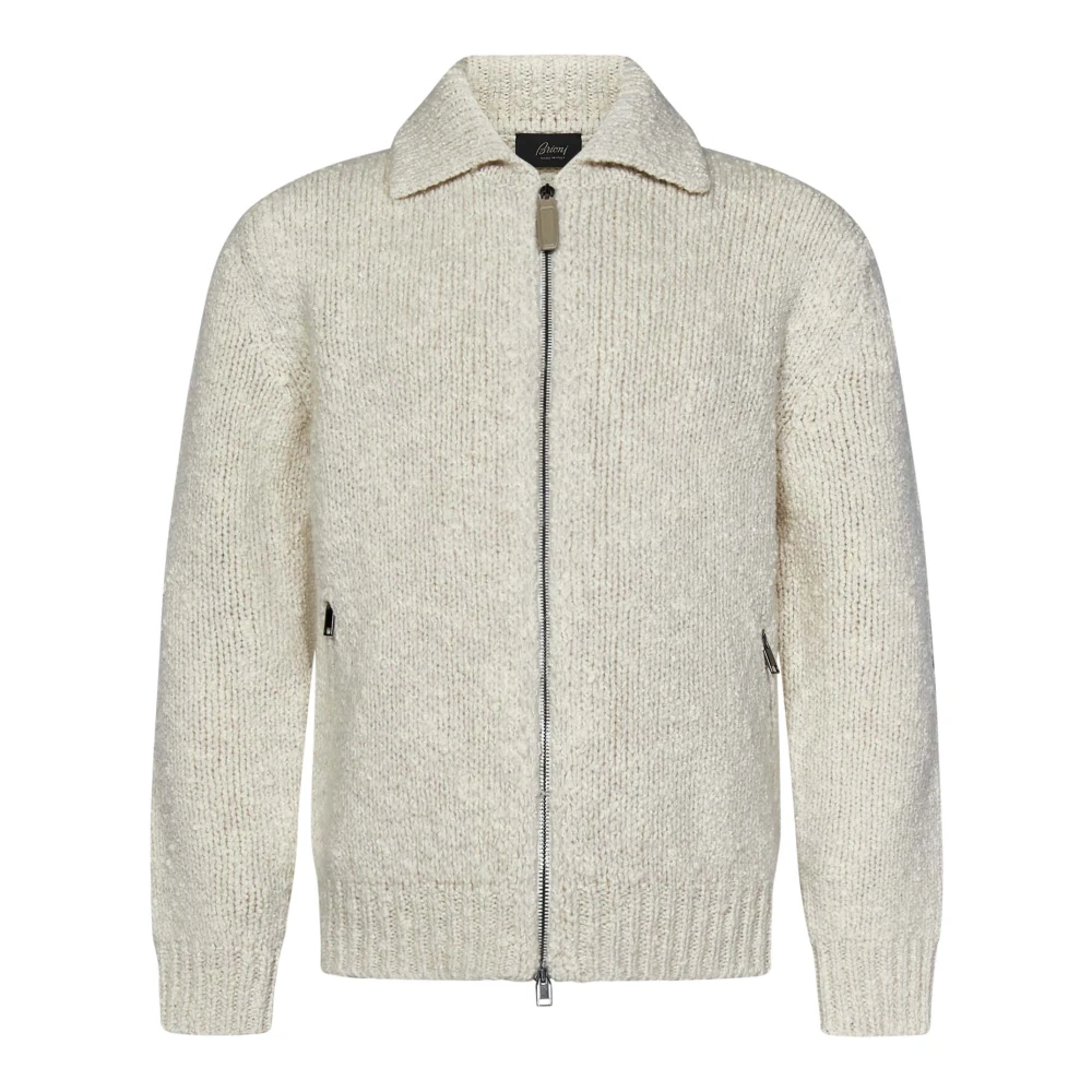 Brioni Beige Gebreide Rits Cardigan Aw24 Beige Heren