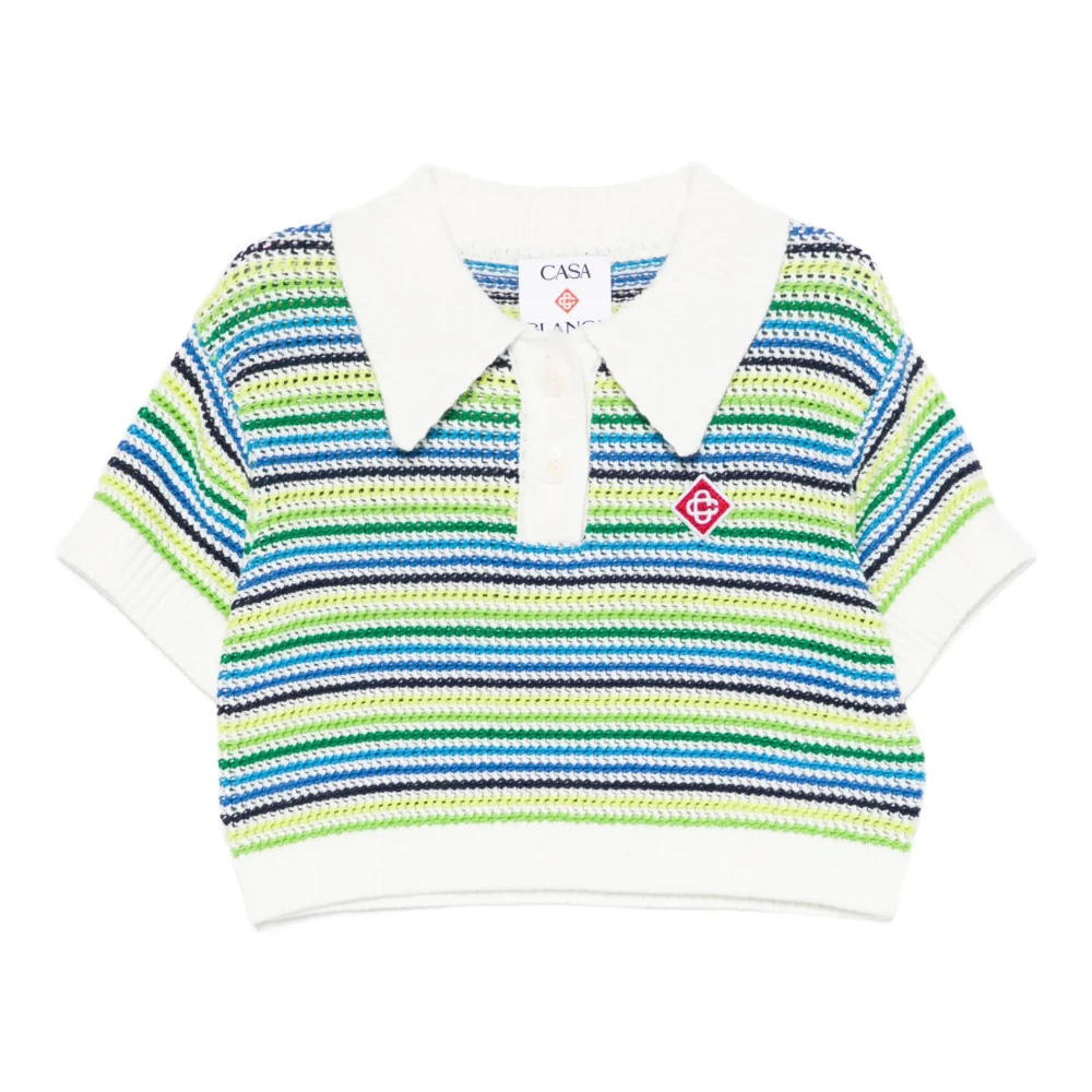 Casablanca Women's Striped Cropped Polo Shirt