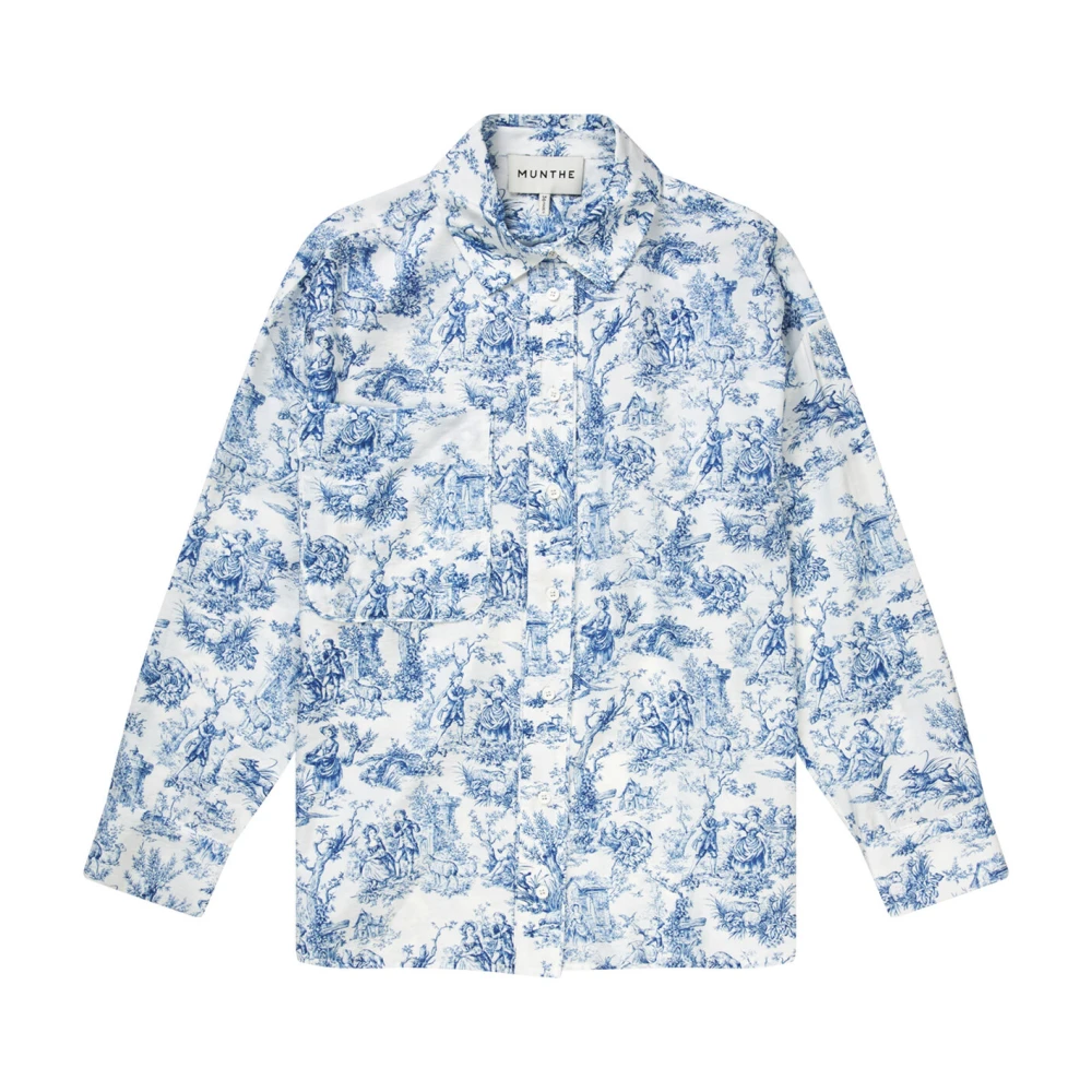 Munthe Elegante Print Top met Nostalgische Charme Blue Dames