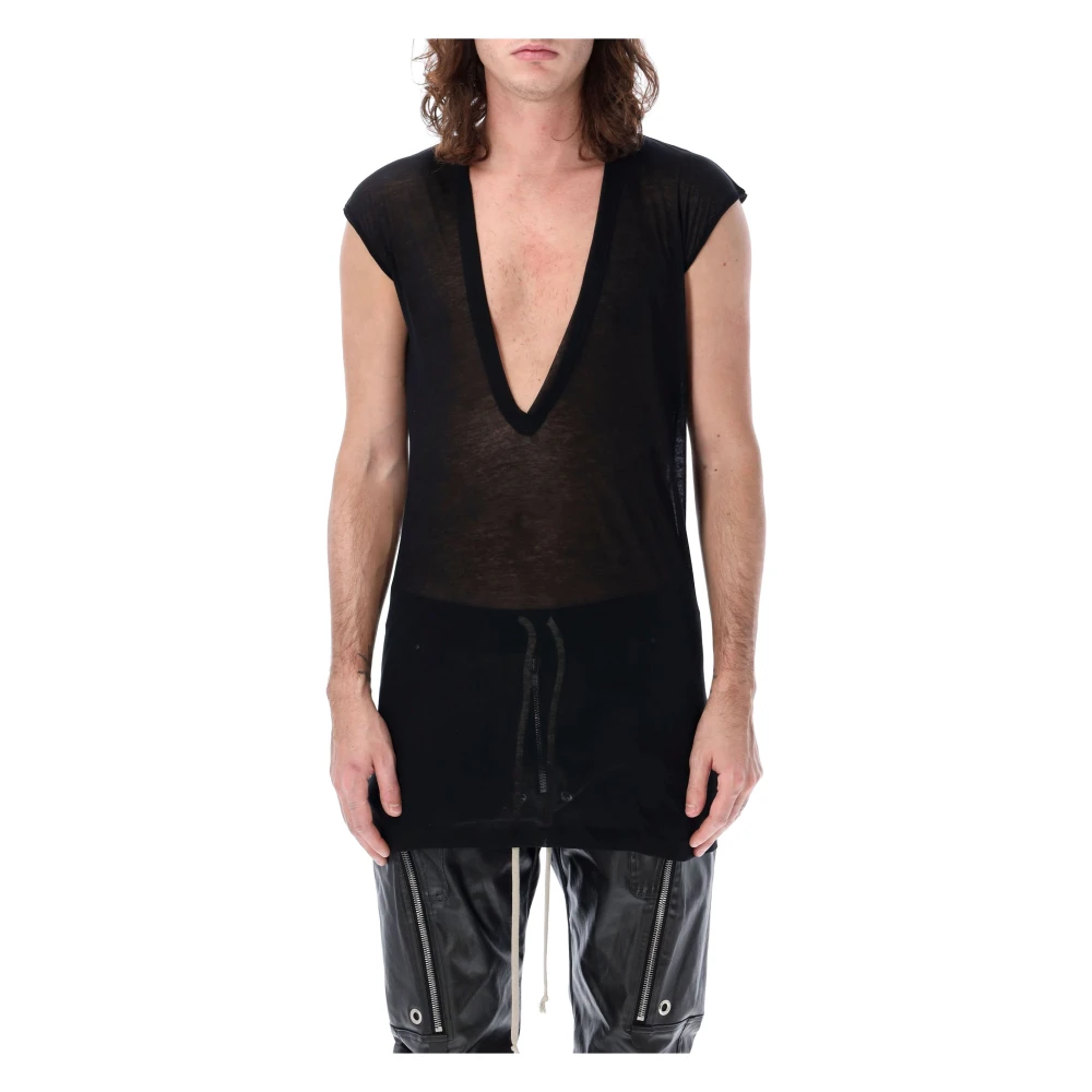 Rick Owens Zwart V-Hals T-shirt met Brede Schouders Black Heren