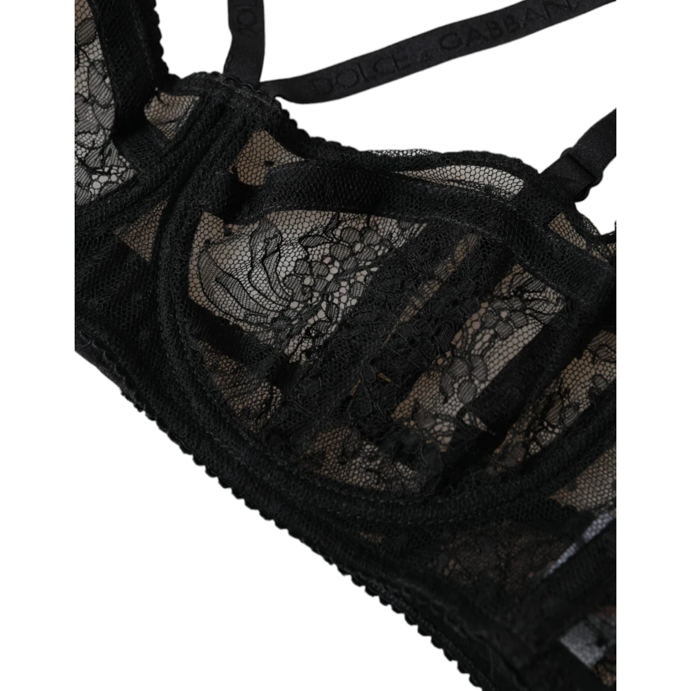 Dolce & Gabbana Zwart bloemen kant balconette ondergoed Black Dames