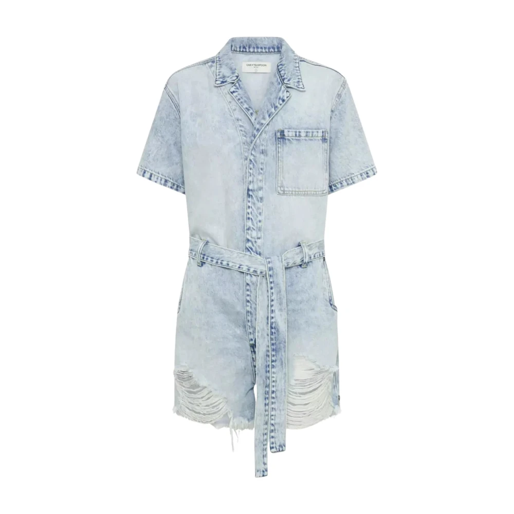 One Teaspoon Blauwe Denim Jumpsuit Distressed Button-Up Blue Dames