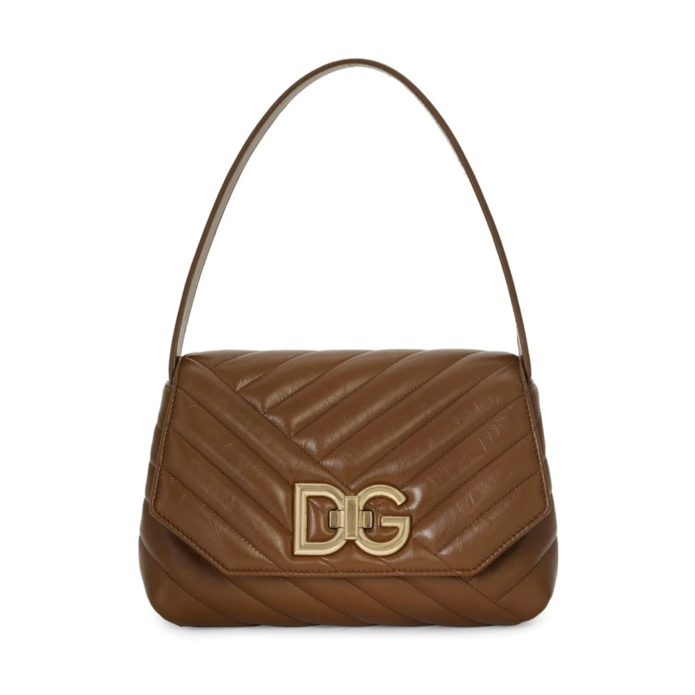Dolce & Gabbana Logo-Gesp Gewatteerde Leren Tas Brown Dames