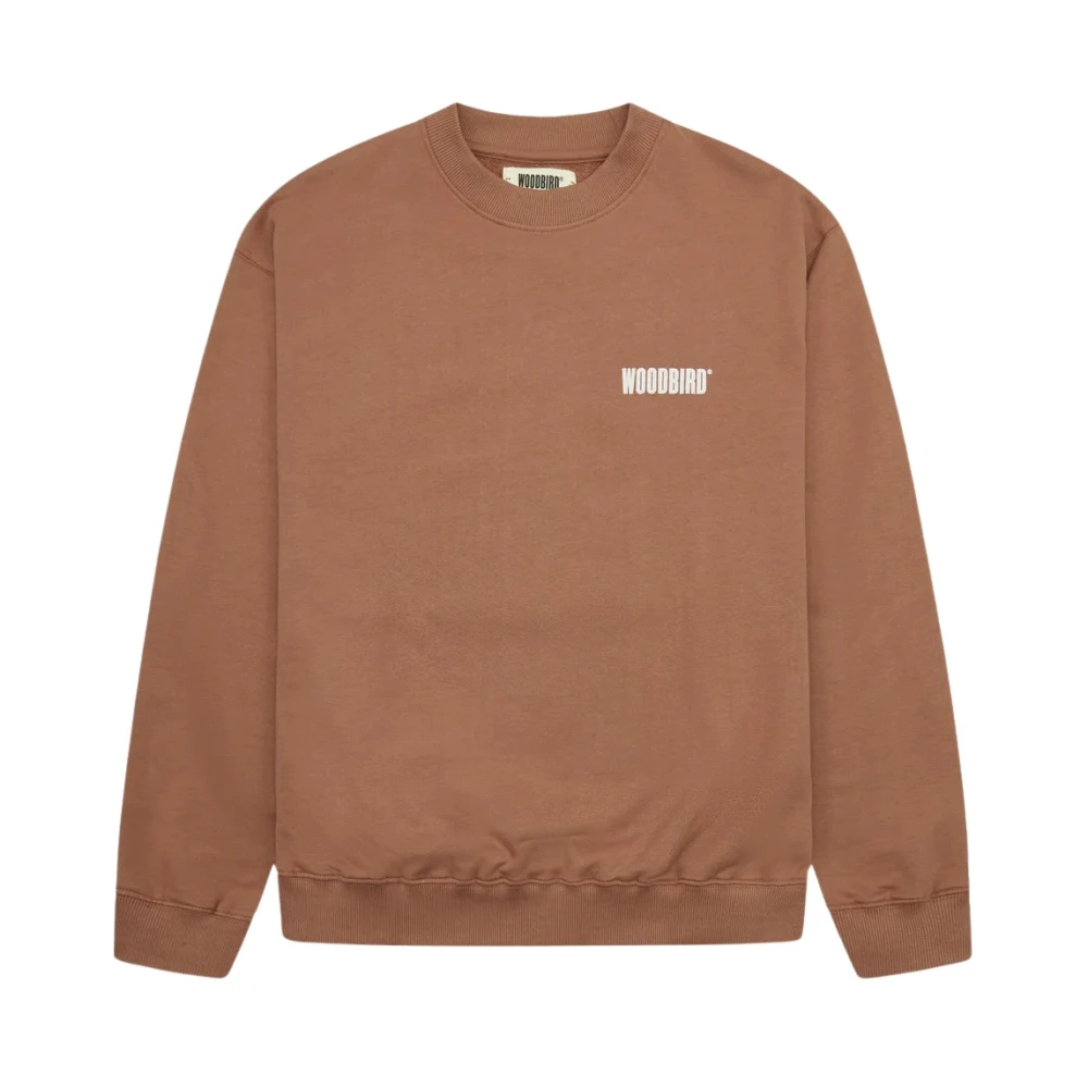 Woodbird Sweatshirt met logoprint Brown Heren