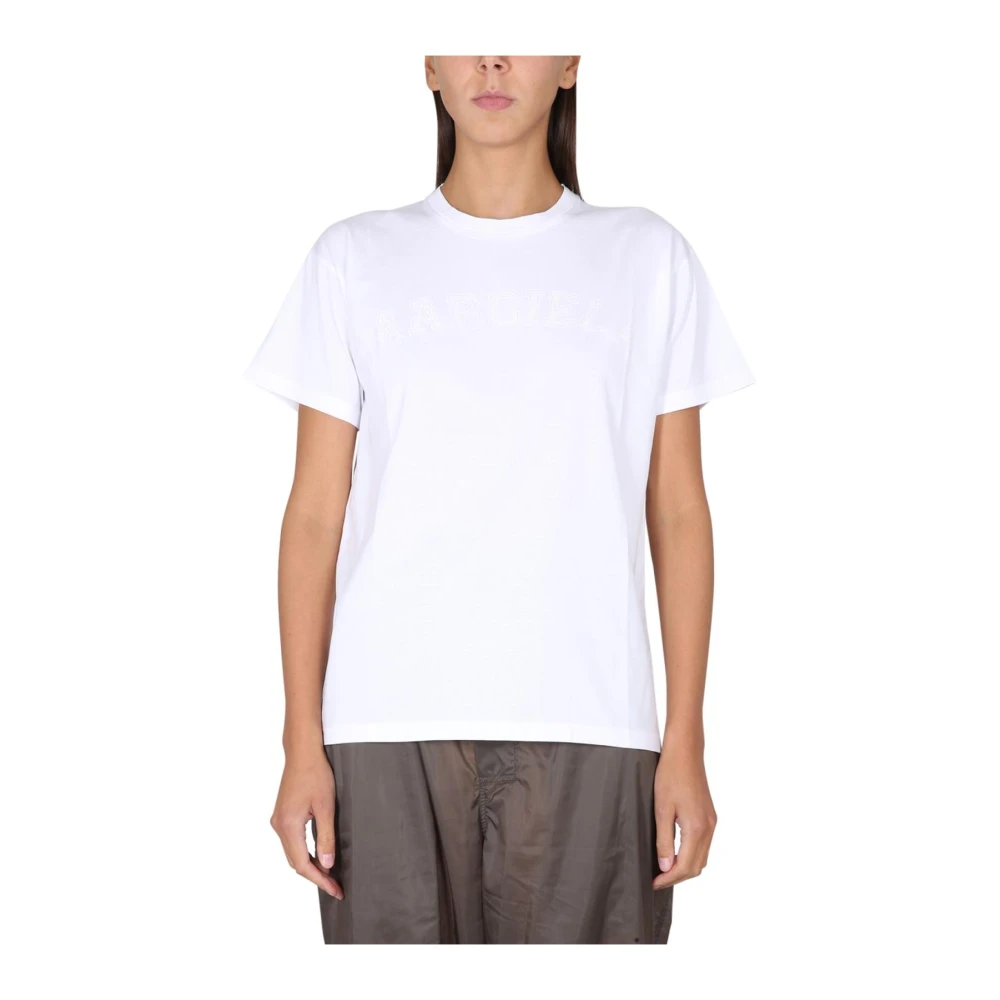 Maison Margiela Women's White Cotton T-Shirt With Embroidered Logo