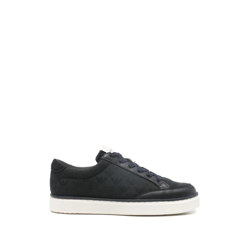 Emporio Armani Men's Blue Sneakers, 11 Uk, Jacquard Trainers With An All-Over Eagle