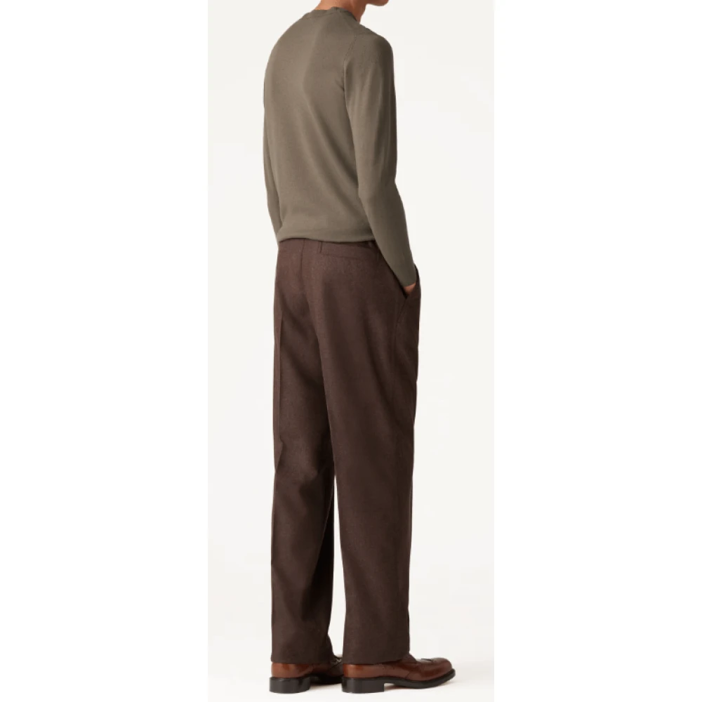 Loro Piana Kasjmier Flanel Hoge Taille Bruine Broek Brown Heren