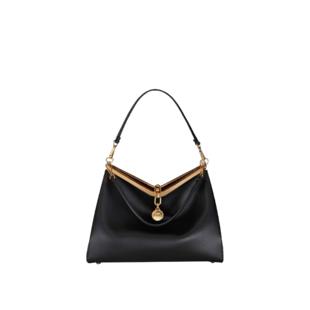 ETRO Grote leren schoudertas met Pegasus medaillon Black Dames