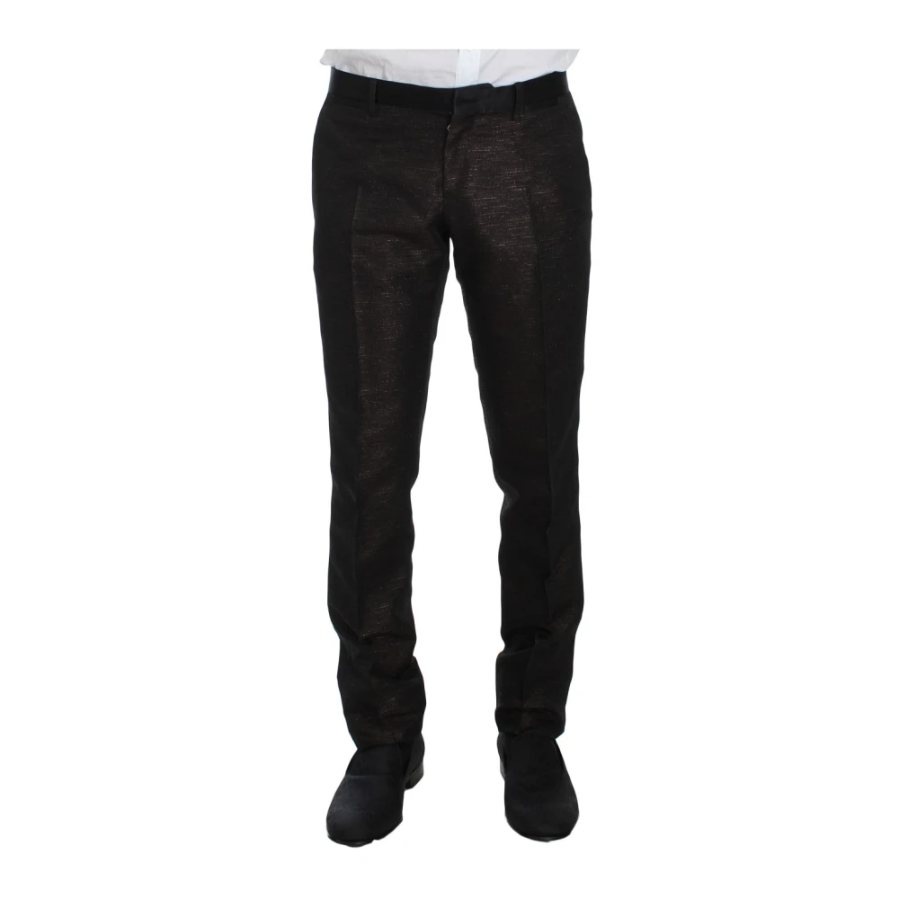 Dolce & Gabbana Luxe Bruin Zwart Glanzend 3-Delig Slim Fit Smoking Brown Heren