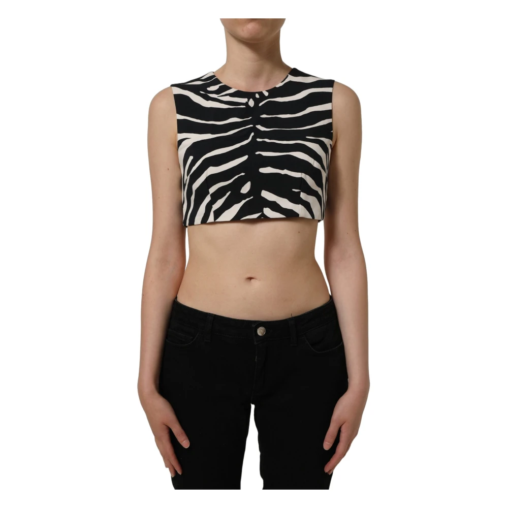 Dolce & Gabbana , Sleeveless Tops, Female, Multicolor, S, Drill Top With Zebra Print